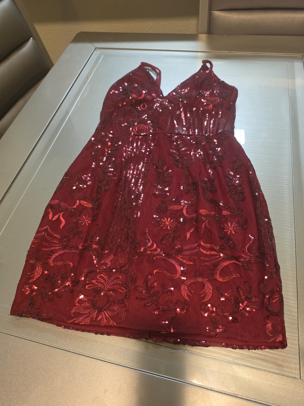 Red Floral Sequin Mini Dress Like New